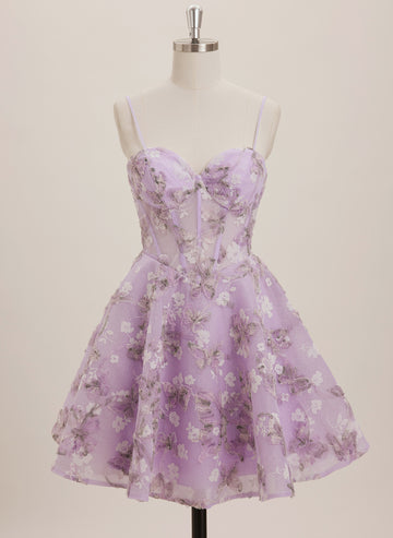 A-line Sweetheart Short Lace Mini Dress With Flower