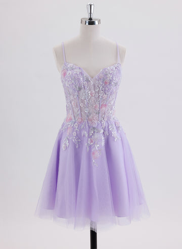 A-line Short Tulle Homecoming Dress With Sequins