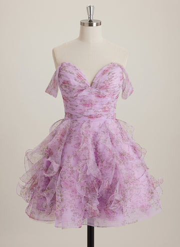 Ball-Gown/Princess Sweetheart Short Tulle Mini Dress With Cascading Ruffles Pleated