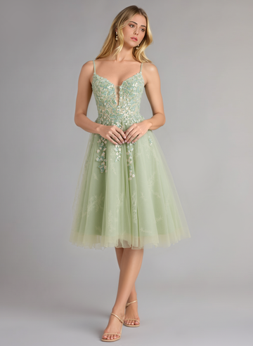 A-line V-Neck Tulle Mini Dress With Sequins