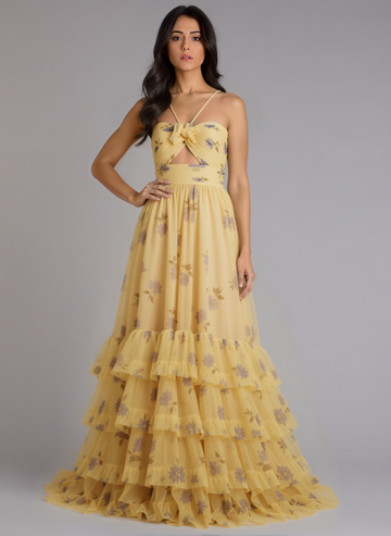Ball-Gown/Princess Sweetheart Sweep Train Tulle Maxi Dresses With 3D Floral Ruffle