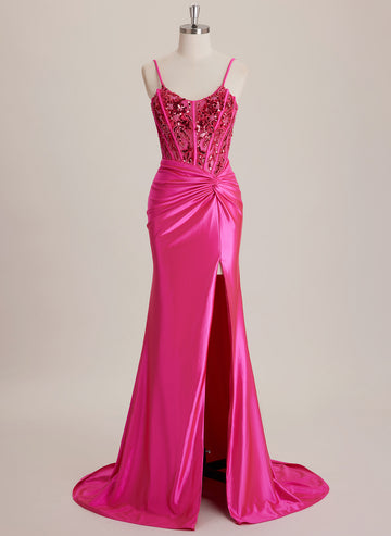 Scoop Sweep Train Maxi Dresses With Beading Sequins