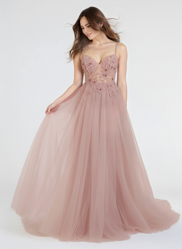 Ball-Gown/Princess V-Neck Floor-Length Tulle Maxi Dresses With Sequins