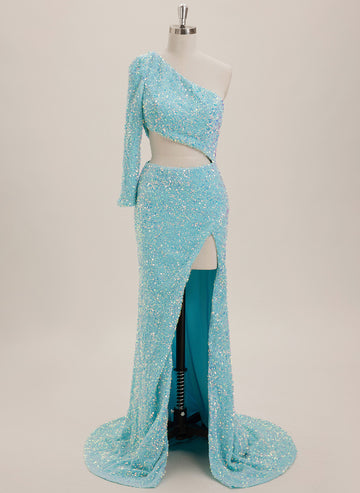 Trumpet/Mermaid One Shoulder Sweep Train Sequin Maxi Dresses With Sequins