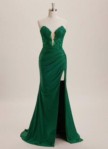 A-line V-Neck Sweep Train Jersey Maxi Dresses With Sequins