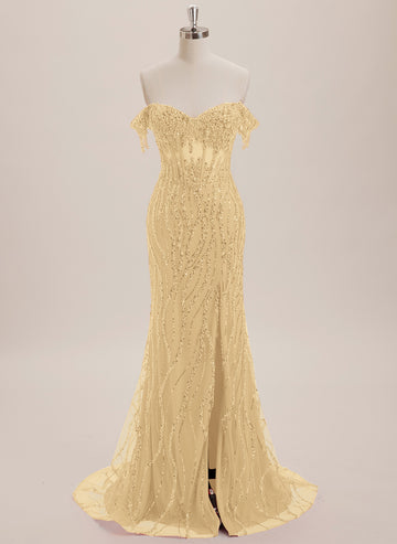 Trumpet/Mermaid Off the Shoulder Sweep Train Sequin Maxi Dresses With Sequins