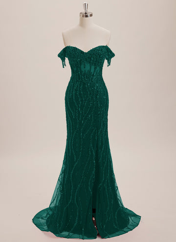 Trumpet/Mermaid Off the Shoulder Sweep Train Sequin Maxi Dresses With Sequins