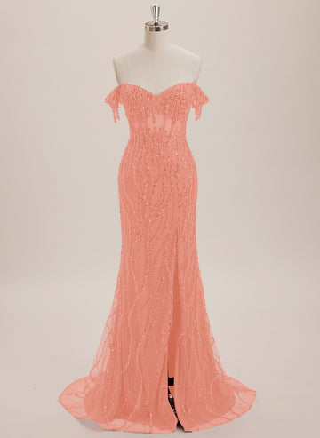 Trumpet/Mermaid Off the Shoulder Sweep Train Sequin Maxi Dresses With Sequins