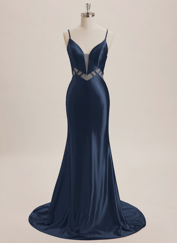 Trumpet/Mermaid V-Neck Sweep Train Jersey Maxi Dresses