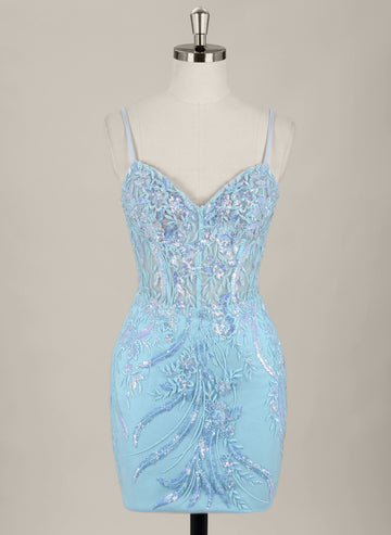 Sheath/Column Sleeveless Short Lace Homecoming Dress With Sequins