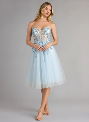 A-line Sweetheart Tea-Length Tulle Mini Dress