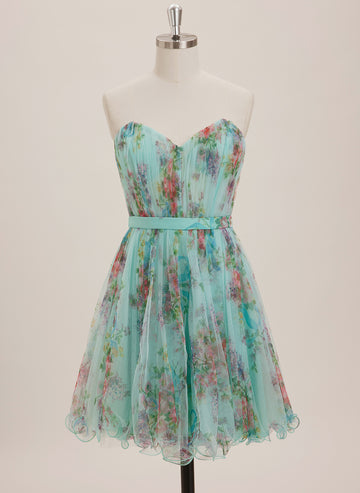 A-line Sweetheart Short Tulle Mini Dress With Bow Pleated