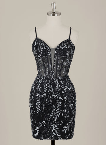 Sheath/Column Spaghetti Straps Short Sequin Homecoming Dress