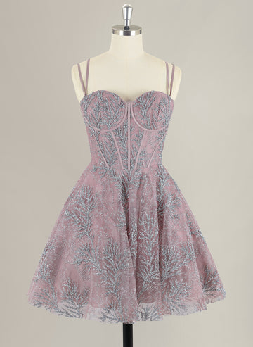 Ball-Gown/Princess Spaghetti Straps Short Sequin Homecoming Dress