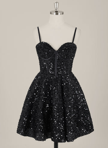 Ball-Gown/Princess Spaghetti Straps Short Sequin Homecoming Dress