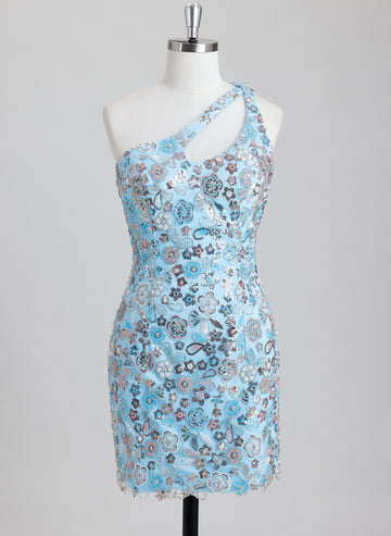 Sheath/Column One Shoulder Short Sequin Homecoming Dress With Beading Sequins