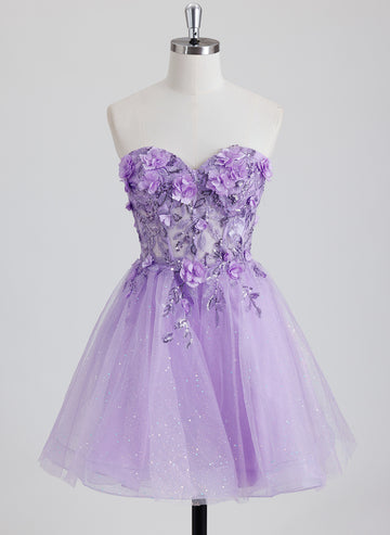 Ball-Gown/Princess Sweetheart Short Tulle Homecoming Dress With 3D Floral Sequins
