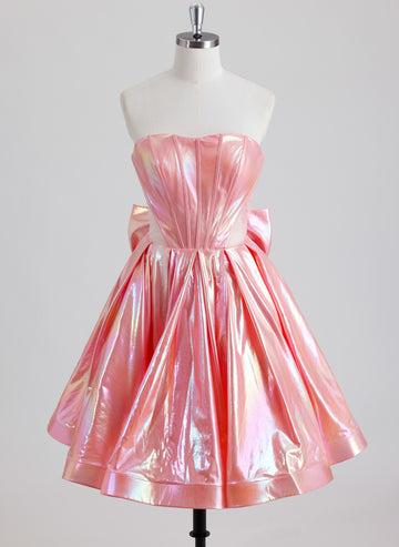 Ball-Gown/Princess Sweetheart Short Metallic Homecoming Dress With Bow