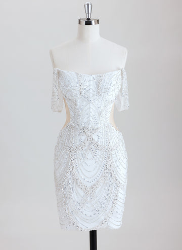 Bodycon Off the Shoulder Short Sequin Homecoming Dress With Beading Sequins