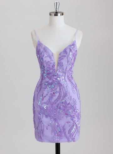 Sheath/Column V-Neck Short Sequin Homecoming Dress With Beading Sequins