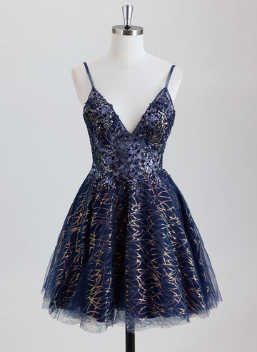 Ball-Gown/Princess Spaghetti Straps Short Sequined Homecoming Dress With Sequins