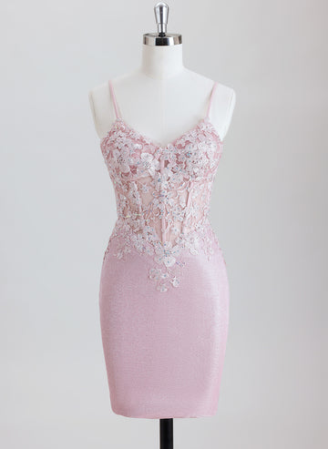 Sheath Spaghetti Straps Short Metallic Homecoming Dress With Sequins