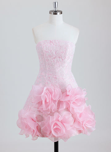 A-line Straight Short Lace Homecoming Dress With Ruffle