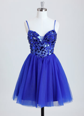 Ball-Gown/Princess V-Neck Short Tulle Homecoming Dress With Rhinestone Beading Sequins