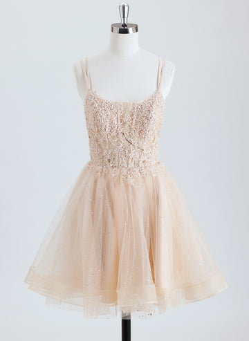 Ball-Gown/Princess Scoop Short Tulle Homecoming Dress With Beading Sequins