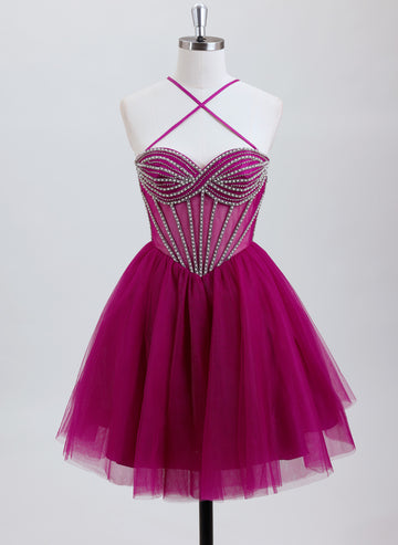 Ball-Gown/Princess Sweetheart Short Tulle Homecoming Dress With Rhinestone Beading