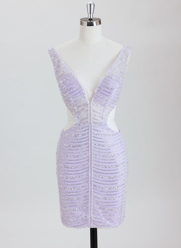 Sheath/Column V-Neck Short Sequin Homecoming Dress With Beading Sequins