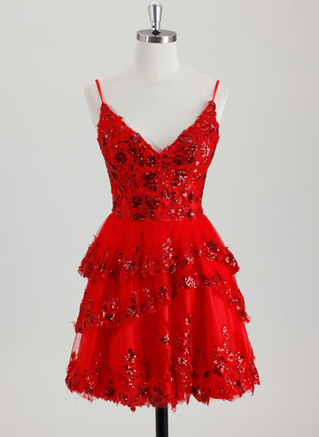 Ball-Gown/Princess V-Neck Short Tulle Homecoming Dress With Sequins