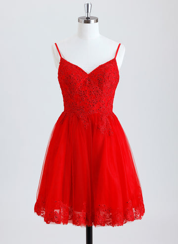 Ball-Gown/Princess V-Neck Short Tulle Homecoming Dress With Rhinestone