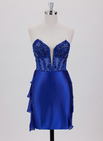 Sheath/Column Sleeveless Short Silky Satin Homecoming Dress With Sequins