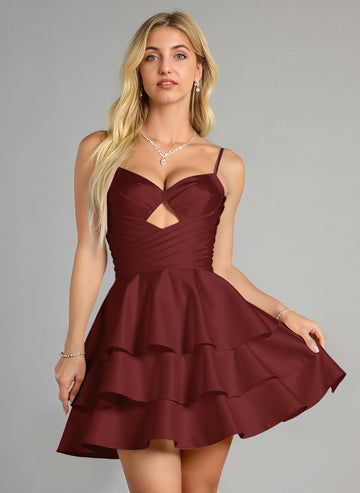 Ball-Gown/Princess Spaghetti Straps Short Satin Homecoming Dress With Pleated