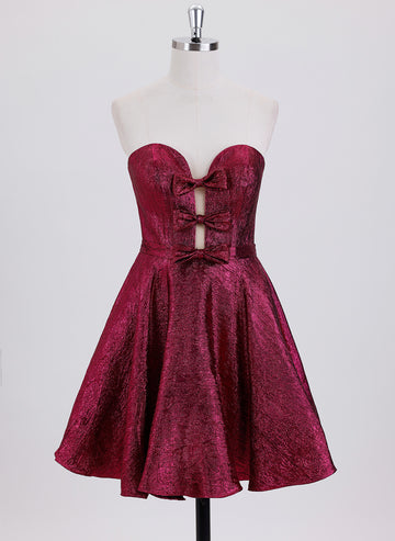 A-line Sleeveless Short Metallic Homecoming Dress With Bow