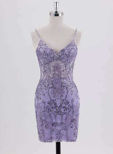 Sheath Spaghetti Straps Short Sequin Homecoming Dress With Sequins