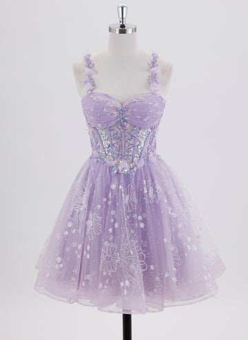 Ball-Gown/Princess Sleeveless Short Tulle Homecoming Dress With Sequins
