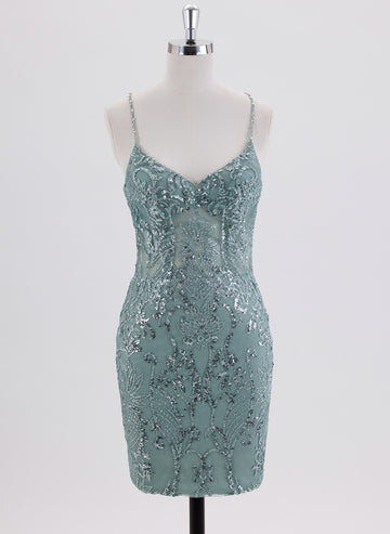 Sheath/Column Spaghetti Straps Short Sequin Homecoming Dress With Sequins