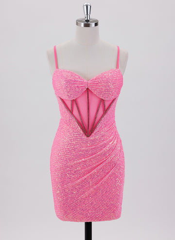 Sheath/Column Spaghetti Straps Short Sequin Homecoming Dress With Rhinestone
