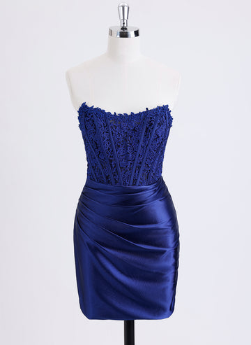 Sheath/Column Sleeveless Short Lace Jersey Homecoming Dress With Rhinestone