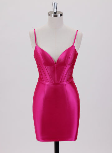 Sheath/Column Spaghetti Straps Short Jersey Homecoming Dress With Pleated