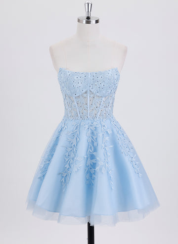Ball-Gown/Princess Sleeveless Short Tulle Homecoming Dress With Appliques
