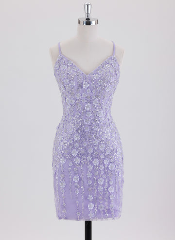 Sheath/Column Spaghetti Straps Short Sequin Homecoming Dress With Sequins