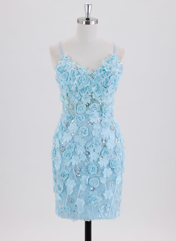 Sheath/Column Spaghetti Straps Short Homecoming Dress With Sequins