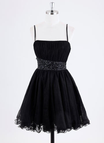 Ball-Gown/Princess Spaghetti Straps Short Tulle Homecoming Dress With Rhinestone