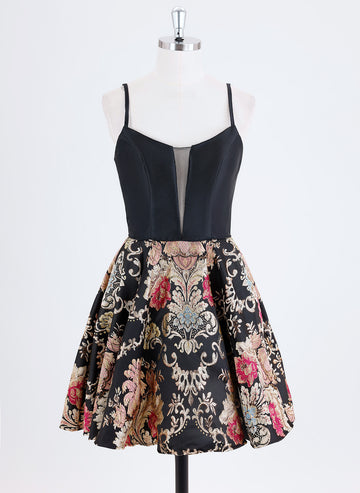 Ball-Gown/Princess Spaghetti Straps Short Jacquard Homecoming Dress