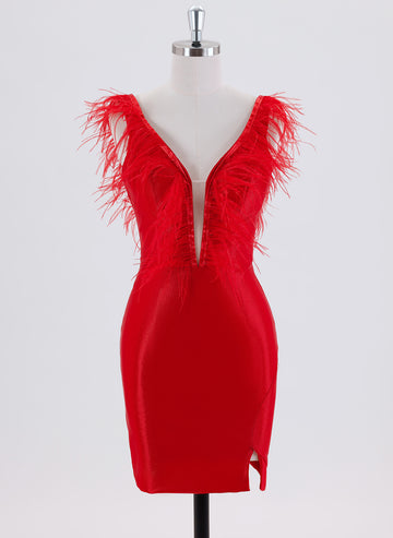 Sheath/Column Sleeveless Short Satin Homecoming Dress With Feather