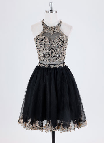 Ball-Gown/Princess Sleeveless Short Lace Tulle Homecoming Dress With Sequins