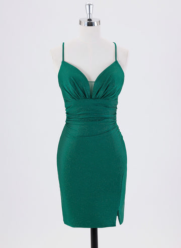 Sheath/Column Spaghetti Straps Short Jersey Homecoming Dress With Pleated